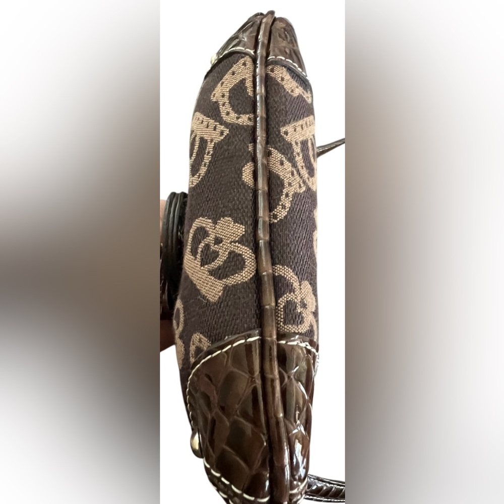 Kathy Van Zeeland small canvas brown & tan crossbody purse with a crown design - Picture 4 of 8